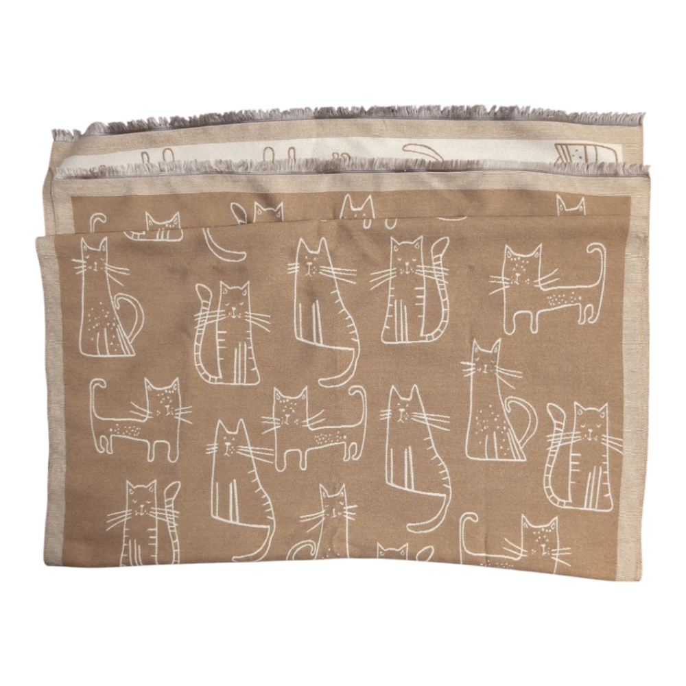 Cat scarve dark tan white73 x 28 very long‎